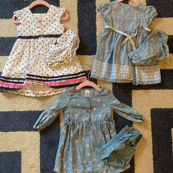 Adorable Little Girl Dresses x 3  - 12-18 Months Hearts Dots Excellent Condition - Picture 1 of 6